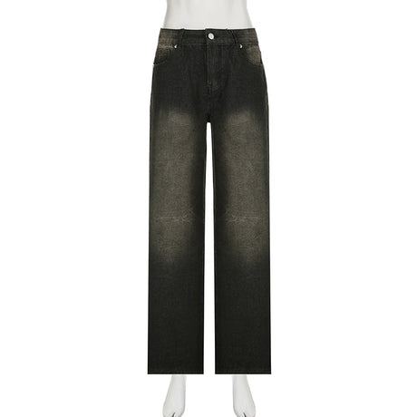 SUCHCUTE Low Waist Jeans for Women Goth Y2k Style Baggy Jeans Punk New Jeans Wide Leg Denim Pants Kpop Casual Loose Streetwear - Lootquake