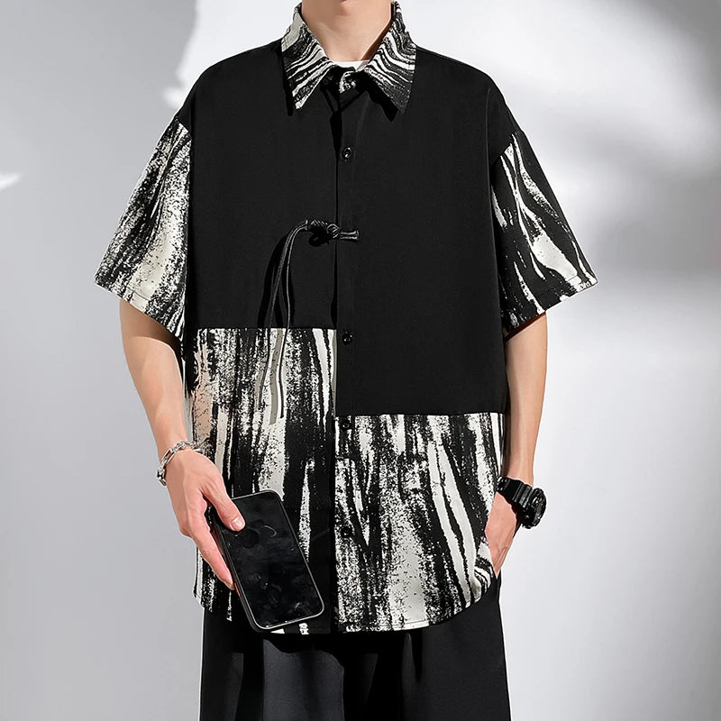 M-5XL Plus Size Mens Short Sleeve Shirt Chinese Traditional Tai Chi Kung Fu Mandarin Collar Frog-Button Clothes Summer Tops Man - Lootquake