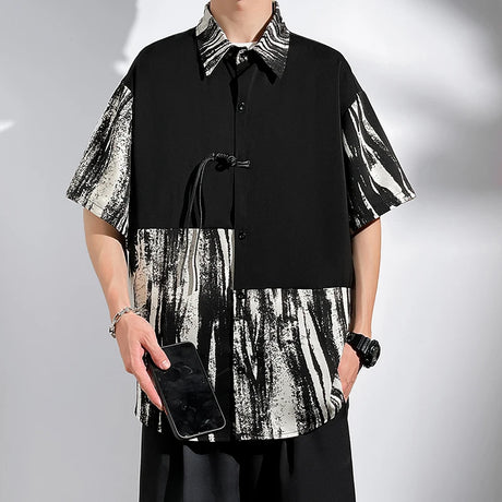 M-5XL Plus Size Mens Short Sleeve Shirt Chinese Traditional Tai Chi Kung Fu Mandarin Collar Frog-Button Clothes Summer Tops Man - Lootquake
