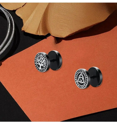 Gothic Norse Viking Runes Stud Earrings for Men Boys,Rock Punk Stainless Steel Valknut Wolf Head Compass Celtic Knot Earrings - Lootquake