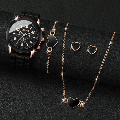 5/6PCS Women Watches Fashion Silicone Band Women Quartz Watches Jewelry Set Reloj Mujer Girls Clock Gift (Without Box) - Lootquake