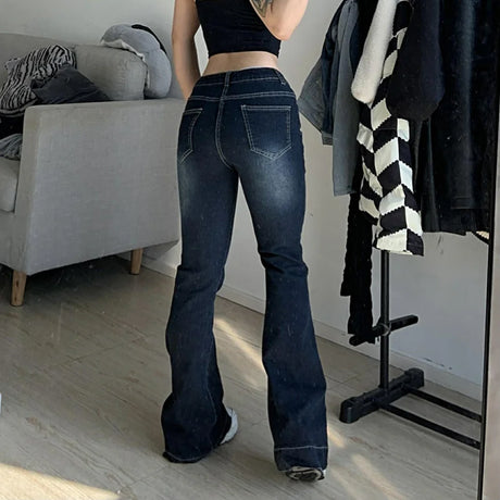 New Flare Jeans Women's Low Waist Trousers Vintage Aesthetic Denim Pants Streetwear Mom Casual Korean Fashion Y2k  Jeans - Lootquake