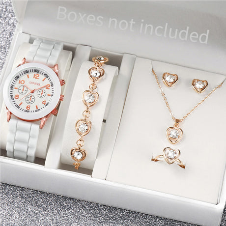 5/6PCS Women Watches Fashion Silicone Band Women Quartz Watches Jewelry Set Reloj Mujer Girls Clock Gift (Without Box) - Lootquake