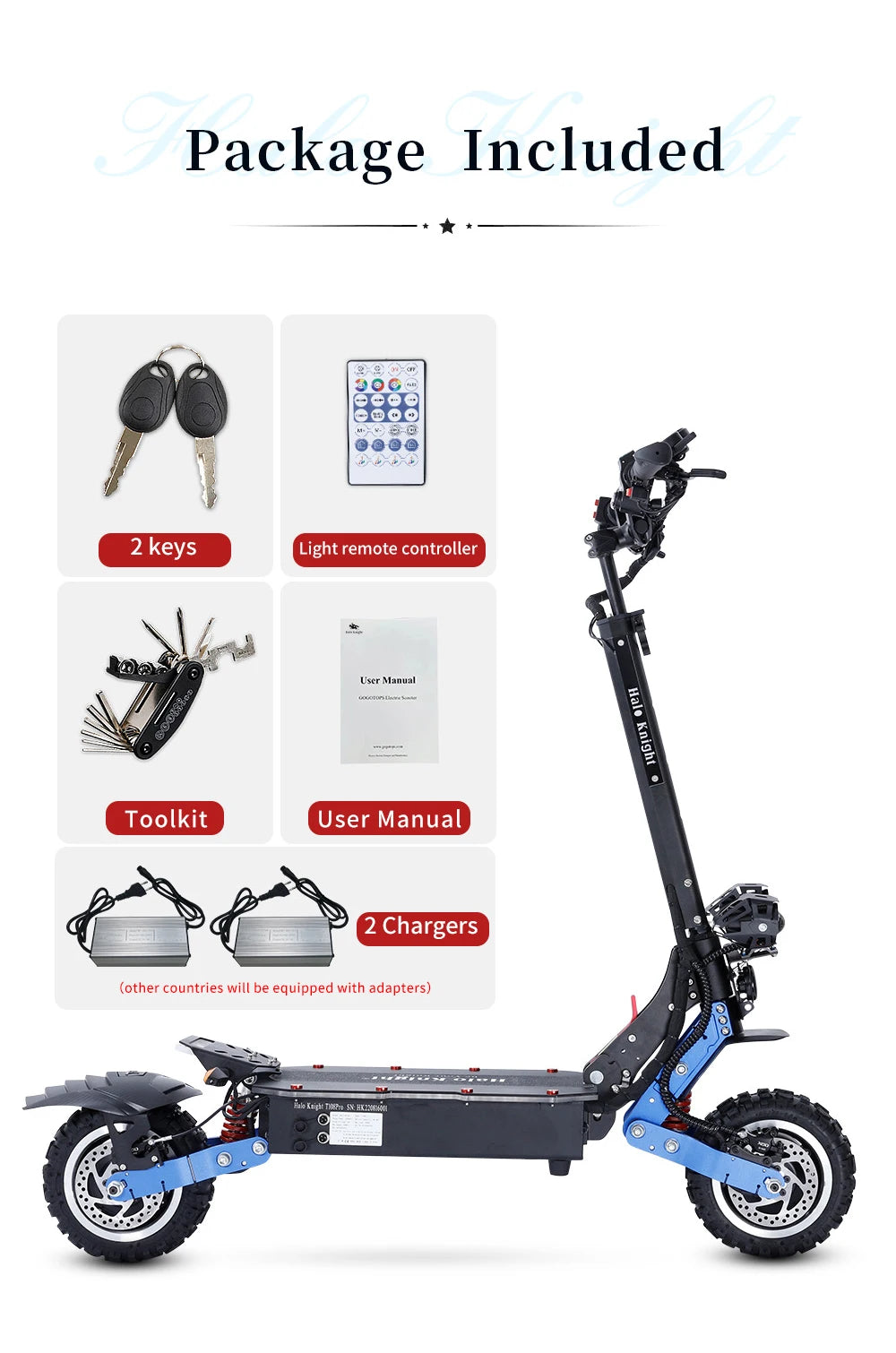 Halo Knight T108Pro - Patinete eléctrico para adultos (60 V, 6000 W, 38,4 Ah, todoterreno, 95 km/h, plegable, potente)