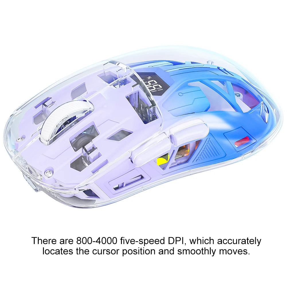 Transparent Mice 2.4GHz+BT5.0 Wireless Gaming Mouse Digital Display Multi Device Connection 5 Level DPI for Laptop/Phone/PC/