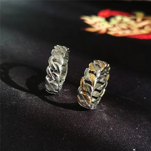 Mens Jewellery Hip Hop Punk Stainless Steel Rings for Men Luxury Cross Twist Chain Gold Jewelry for Women Gifts Anillo Hombre - Lootquake