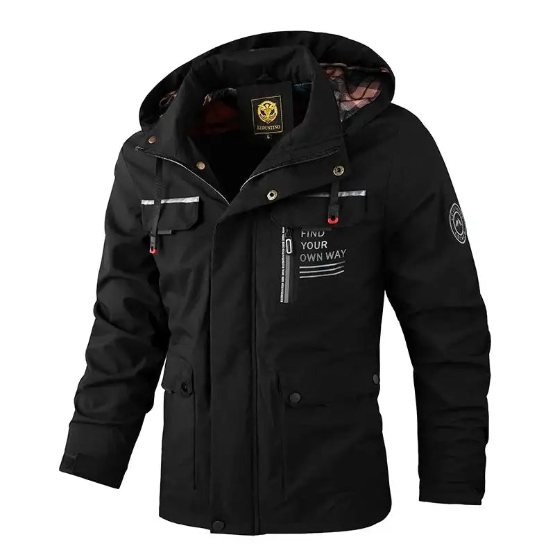 Fashion Men Casual Windbreaker Jacket Hooded Jacket Man Waterproof Outdoor Soft Shell Winter Coat Clothing Warm Fleece Thick - Lootquake