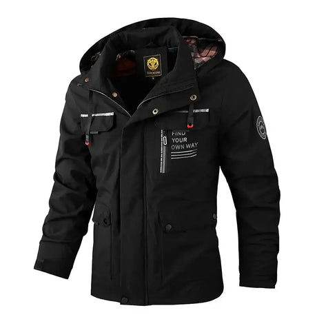 Fashion Men Casual Windbreaker Jacket Hooded Jacket Man Waterproof Outdoor Soft Shell Winter Coat Clothing Warm Fleece Thick - Lootquake