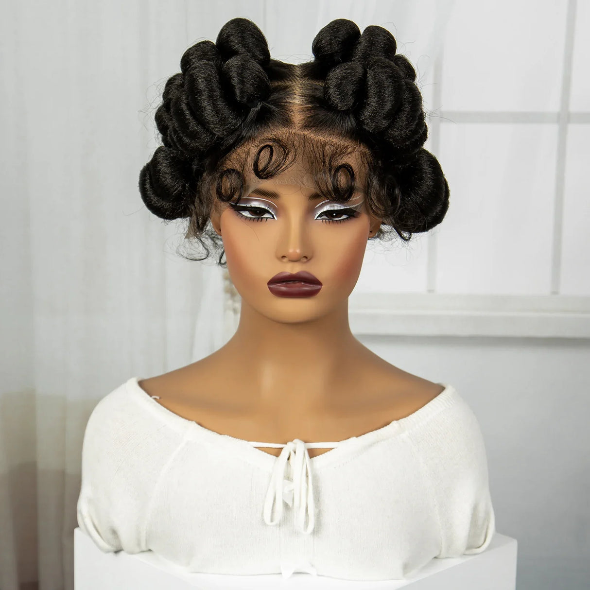 3-in-1 Handmade Bantu Braids Wig | Faux Locs Option | Full Lace | Baby Hair