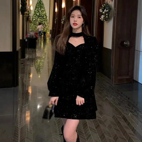 Women's Long Dress Autumn And Winter Dress Christmas High-end Neck Elegant Slim - Lootquake