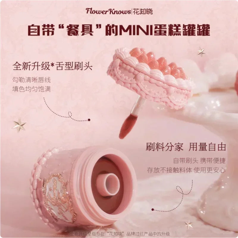 Crema labial Flower Knows Strawberry Cupid Cake, barra de labios hidratante mate, maquillaje de labios suave y sedoso, cosméticos profesionales.