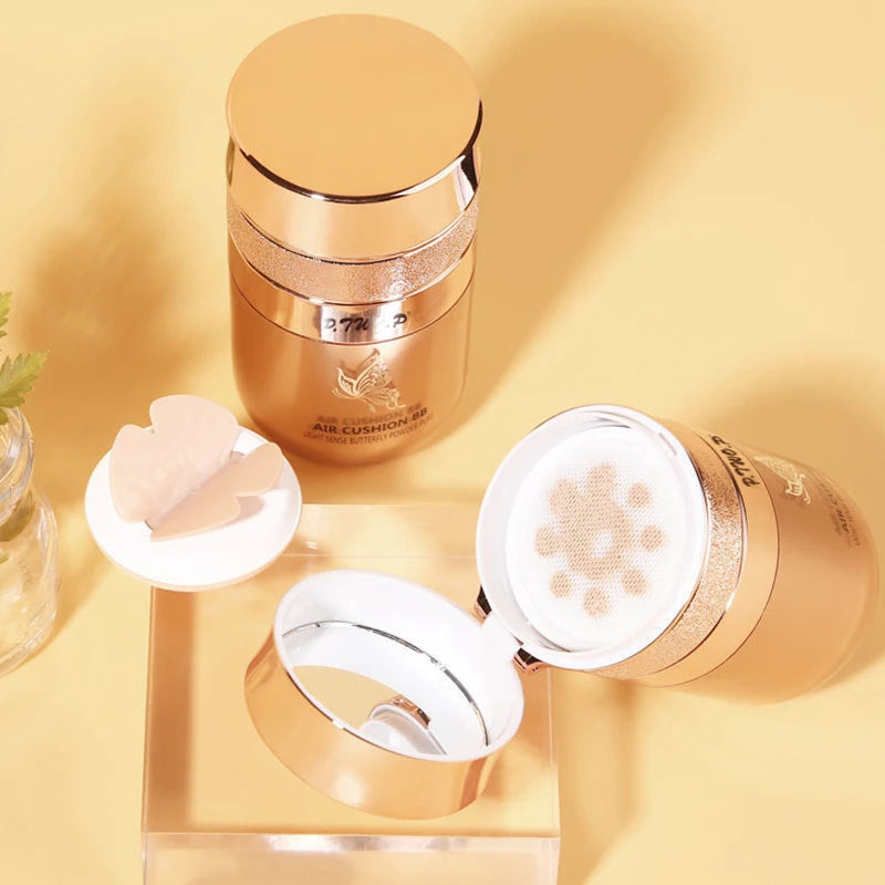 Crema BB con cojín de aire, polvos de mariposa, base hidratante, corrector, blanqueador, control de grasa, maquillaje resistente al agua, cosméticos.