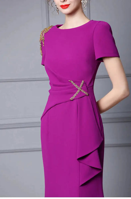 Long Dress Summer 2022 new purple nail drill elegant temperament close waist fish tail evening dress - Lootquake