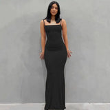 Vestidos para mujer 2023 Sexy tirantes finos negro vestido largo noche Y2k sin mangas sólido ajustado ceñido maxi vestidos