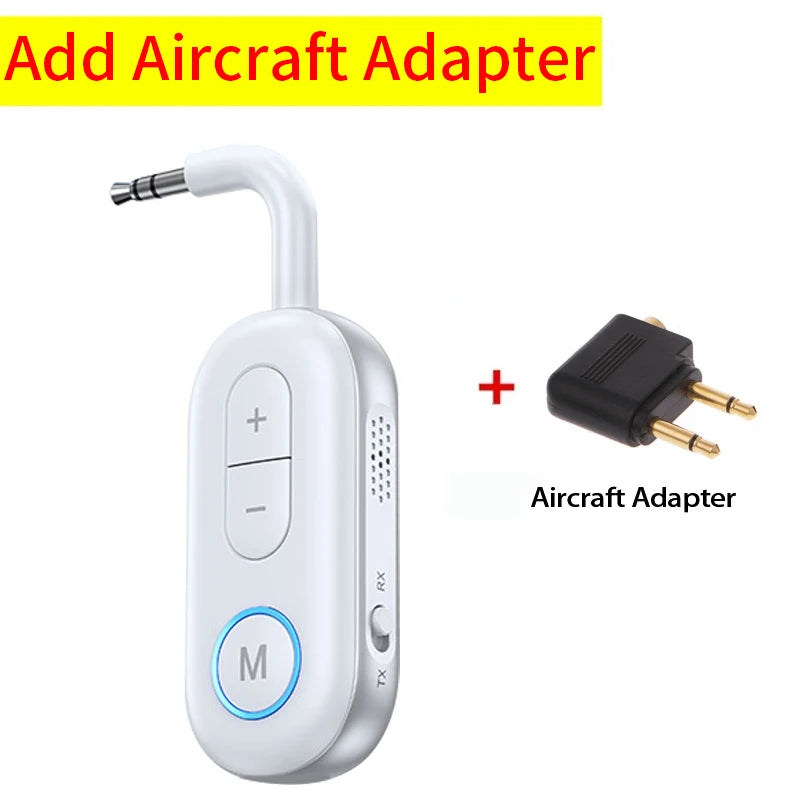 Receptor y transmisor de audio Bluetooth 5.3 con conector auxiliar de 3,5 mm para avión, adaptador USB inalámbrico para TV, PC, auriculares, kit de coche y altavoz.