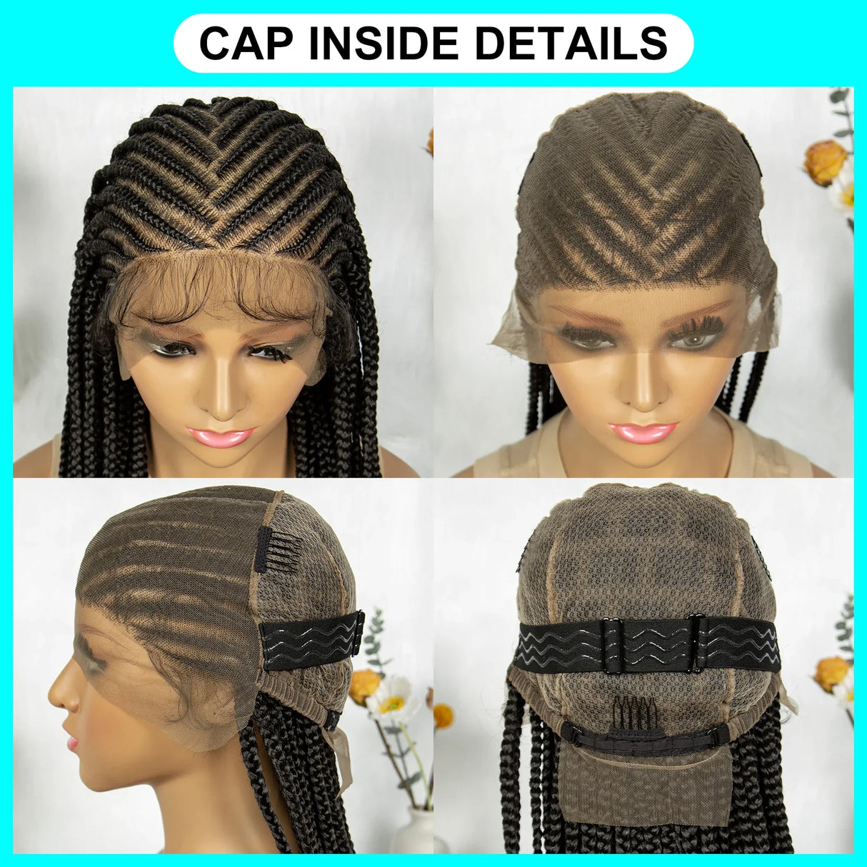 36" Cornrow Braided Full Lace Wig | Knotless Box Braids | Baby Hair | Synthetic Braiding Wig for Black Women