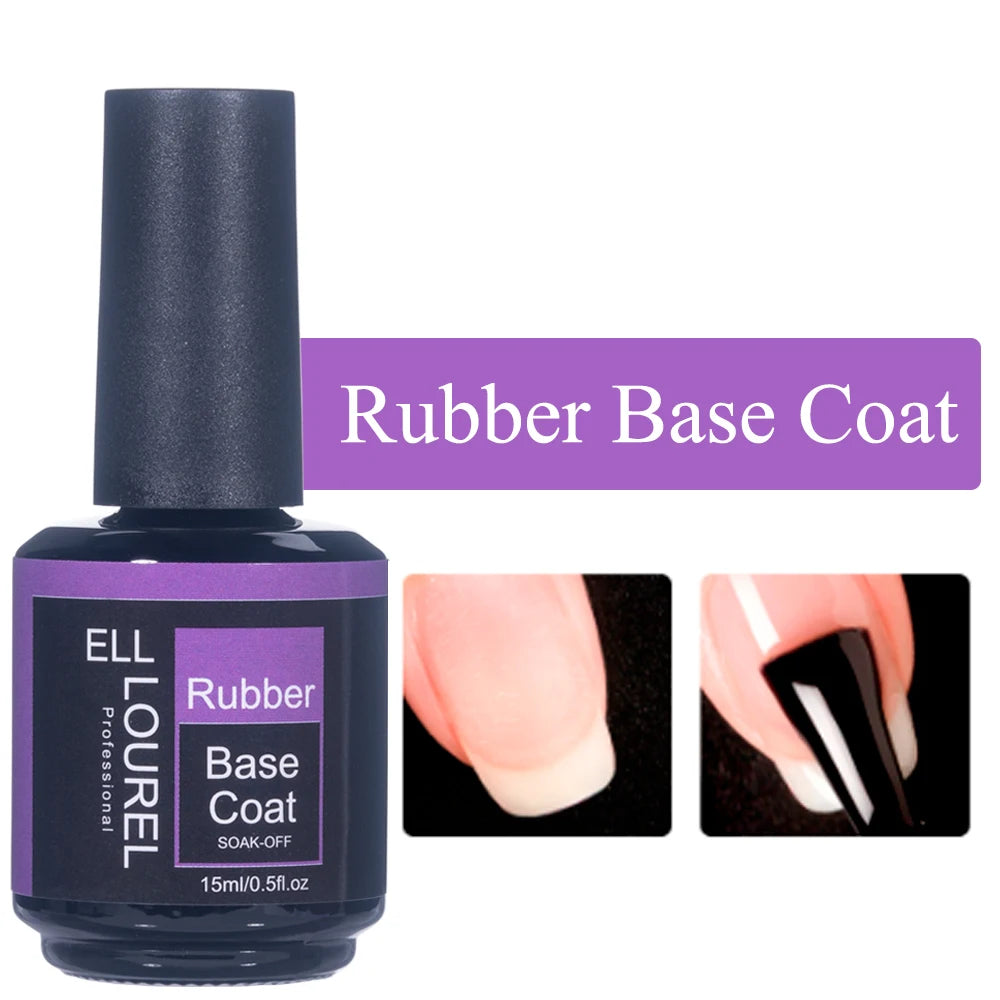 ELL LOUREL 30 Types Base Coat Top Coat No Wipe UV Gel 15ML Semi Permanent Glitter Tempered Top Multi-Function Gel Nail Polish