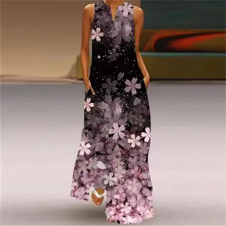 Rainbow Gradient Print Elegant Women's Dress 2024 Summer Sexy Sleeveless V-neck Evening Long Dress Women Casual Party Maxi Dress - Lootquake