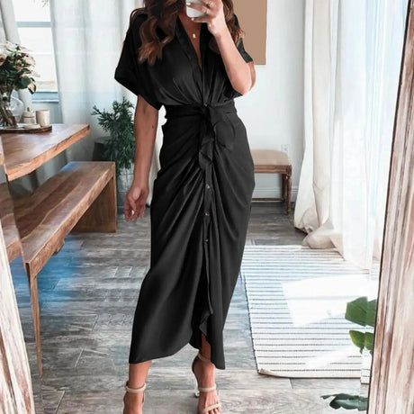 Formal Dresses For Wedding Guest Short Sleeve Long Dress Temperament Commuting High Waist Button Dress vestidos de graduación - Lootquake