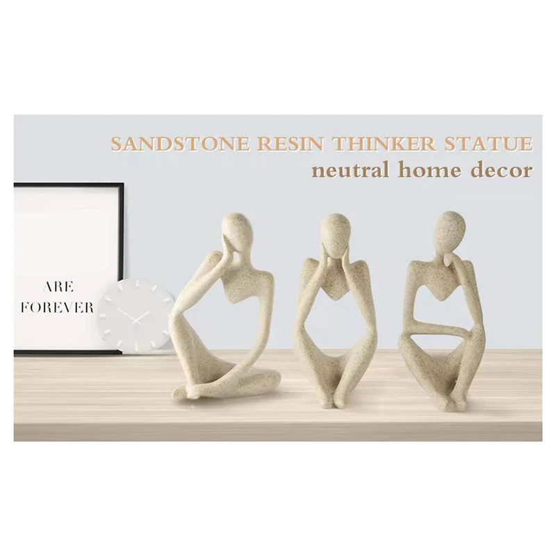 Y51A-3Pcs Minimalist Decor Abstract Thinker Statue Sculpture Set,Neutral Home Decor Mini Sandstone Thinker Figurines Easy To Use