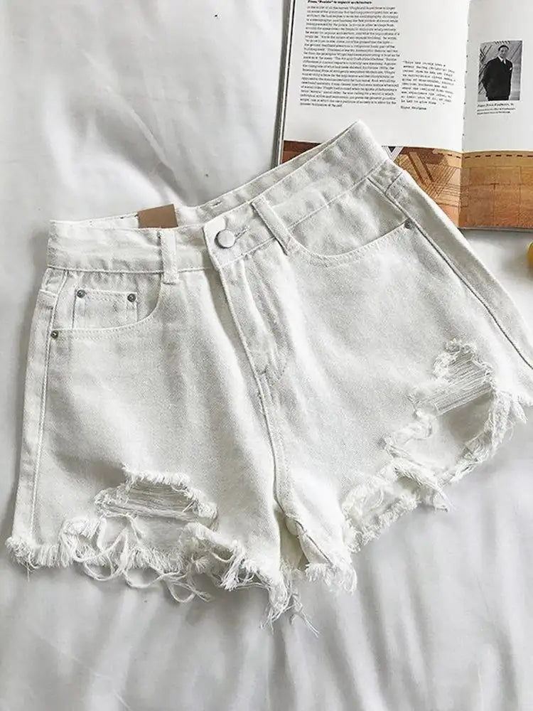 Casual High Waist Denim Shorts Women Summer Pocket Tassel Hole Ripped jeans Short Female Femme Short Pants Women - Lootquake