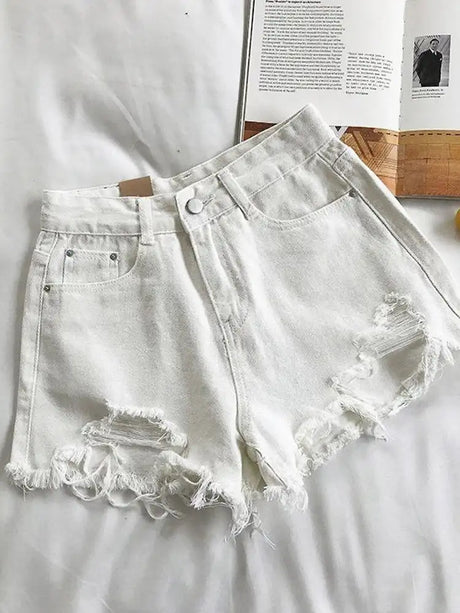 Casual High Waist Denim Shorts Women Summer Pocket Tassel Hole Ripped jeans Short Female Femme Short Pants Women - Lootquake