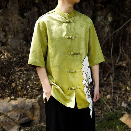 2024 Summer Chinese Style Mens Tops Tang Suit Summer Traditional Short Sleeve China Style Dragon Pattern Printing Shirts M-5XL - Lootquake