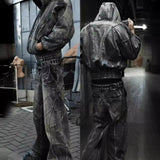 PFNW Spliced Design Washed Denim Jeans Men's Streetwear Fashion Straight Leg Denim Pants Hip Hop Trendy Trousers Spring 28W4634 - Lootquake