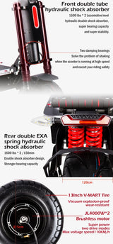 Dual Motor 10000W Top Electric Scooter 14 Inch Oversized Off-Road Tyres 72V-40AH Panasonic Brand Battery Maximum Speed 120KM/H