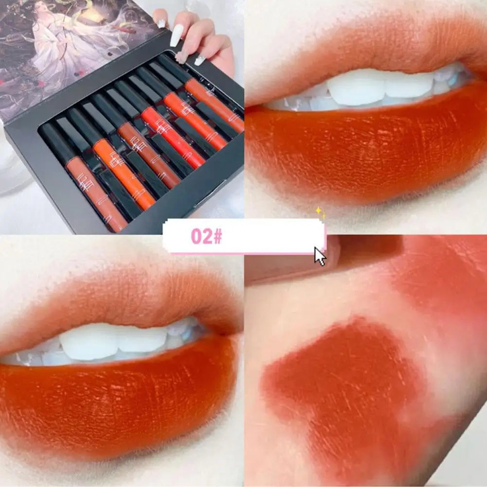 Fashion 6 Pcs Matte Waterproof Velvet Nude Lipstick Sexy Red Brown Moisturizing Pigments Lip Makeup Long Lasting Summer Cosmetic