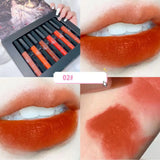 Fashion 6 Pcs Matte Waterproof Velvet Nude Lipstick Sexy Red Brown Moisturizing Pigments Lip Makeup Long Lasting Summer Cosmetic