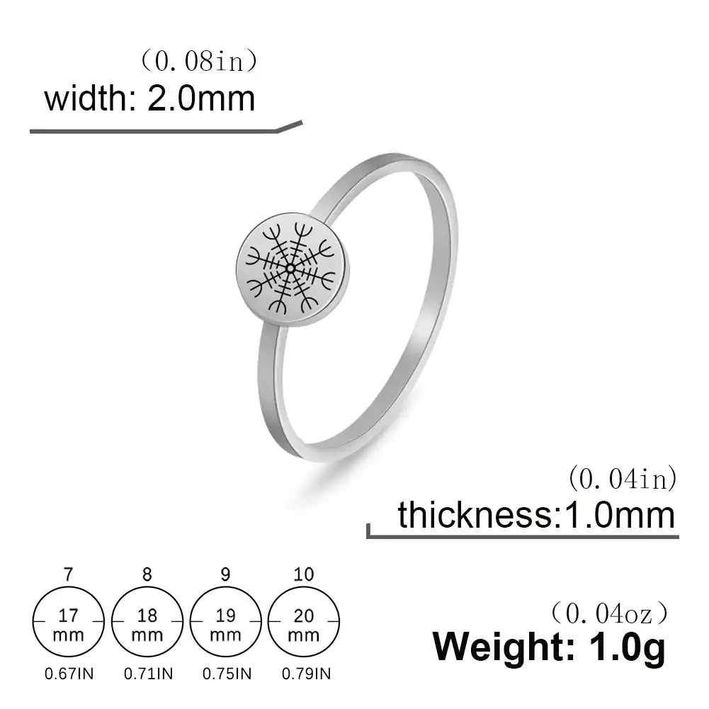 Skyrim Viking Compass Helm of Awe Ring Stainless Steel Gold Color Women Rings Aegishjalmur Nordic Amulet Jewelry Gift for Lover - Lootquake
