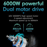 T6 6000W 60V 40ah Dual Motor Electric Scooter NFC Card Unlock E-Brake 11 Inch Tyres Max Speed 90km/h Foldable Electrics Scooter