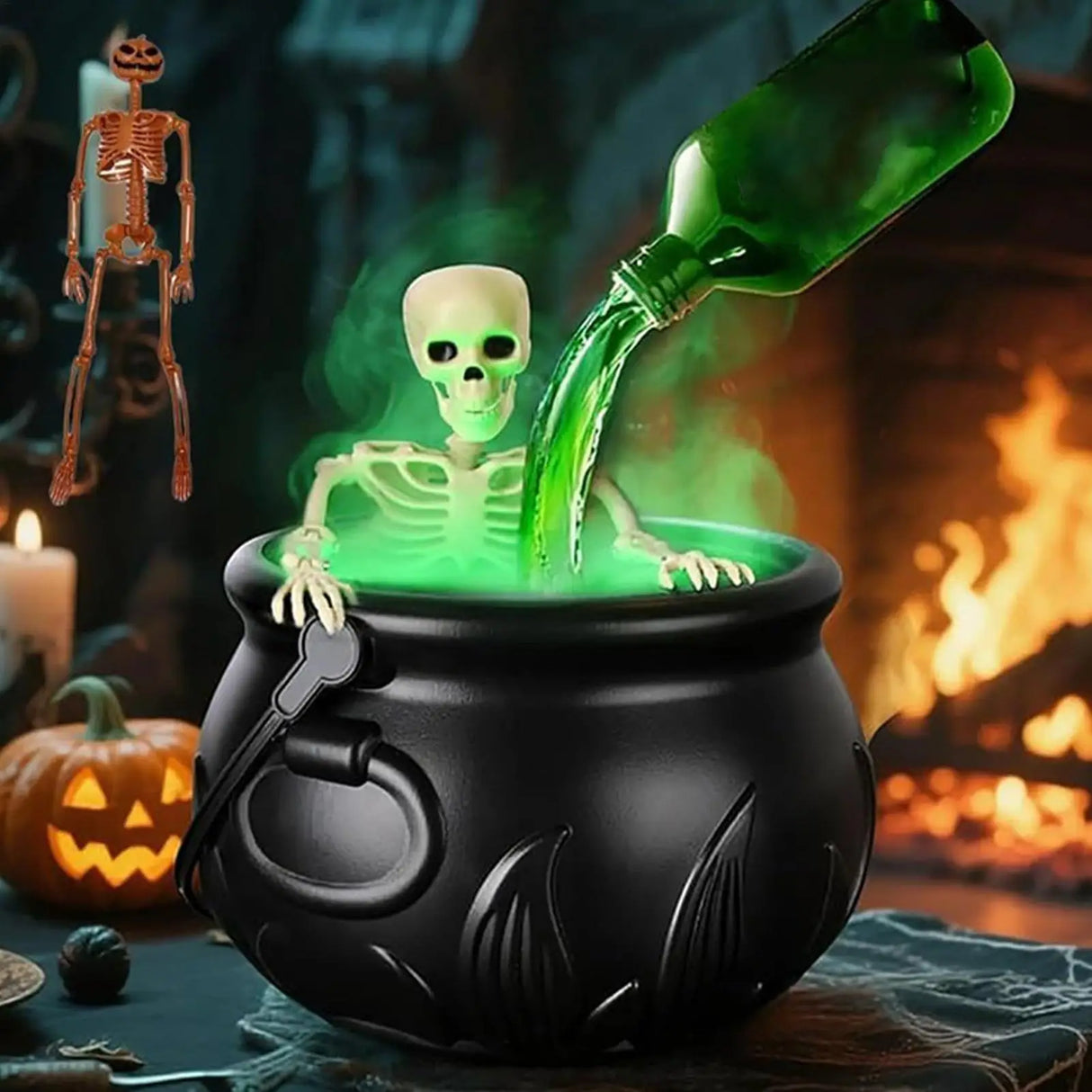Halloween Decorations Indoor Cauldron Halloween Decor With Floating Potion Bottles And Diffuser Black Plastic Witches Bowl