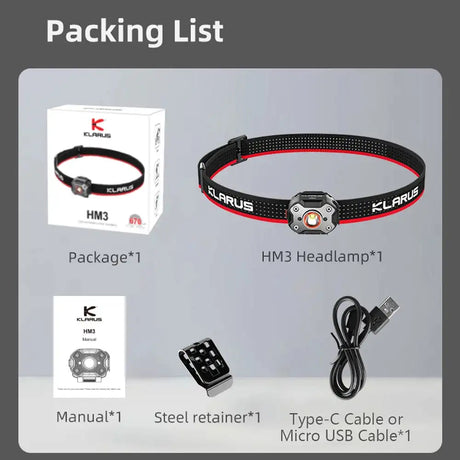 Klarus HM3 Headlamp Portable Mini USB Rechargeable Head Flashlight LED Head Light for Fishing Camping Torch Headlights - Lootquake