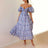 Summer V Neck Cutout Floral Print Dresses Elegant Women Puff Short Sleeve Casual Dress Pleated Waisted Swing Beach Long Dress - Lootquake