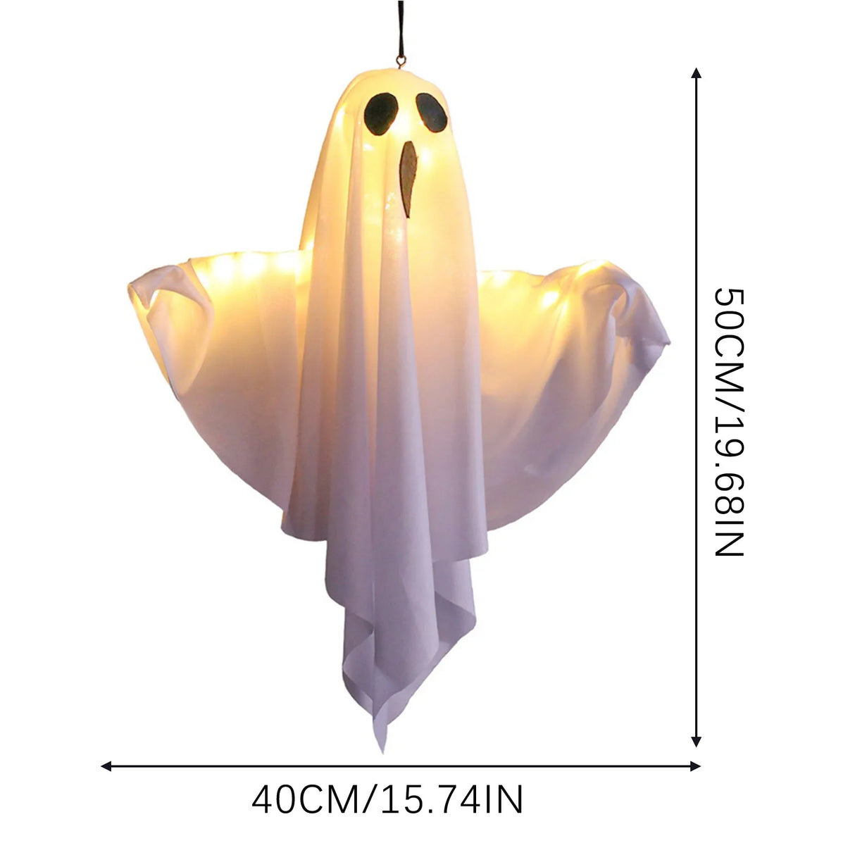 Adornos colgantes de fantasmas de Halloween, luces blancas voladoras, árbol, ventana, pared, adorno aterrador, 50 x 40 cm
