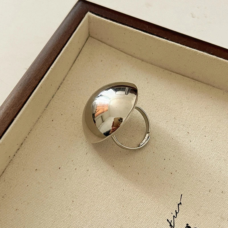 New Trendy Metal Glossy Ball Shape Ring for Women Men Europe America Round Semicircle Personality Hip-Hop Punk Jewelry Accessory - Lootquake