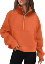 Womens Sweatshirts Half Zip Cropped Pullover Fleece Quarter Zipper Hoodies Fall outfits Clothes Thumb Hole - Lootquake