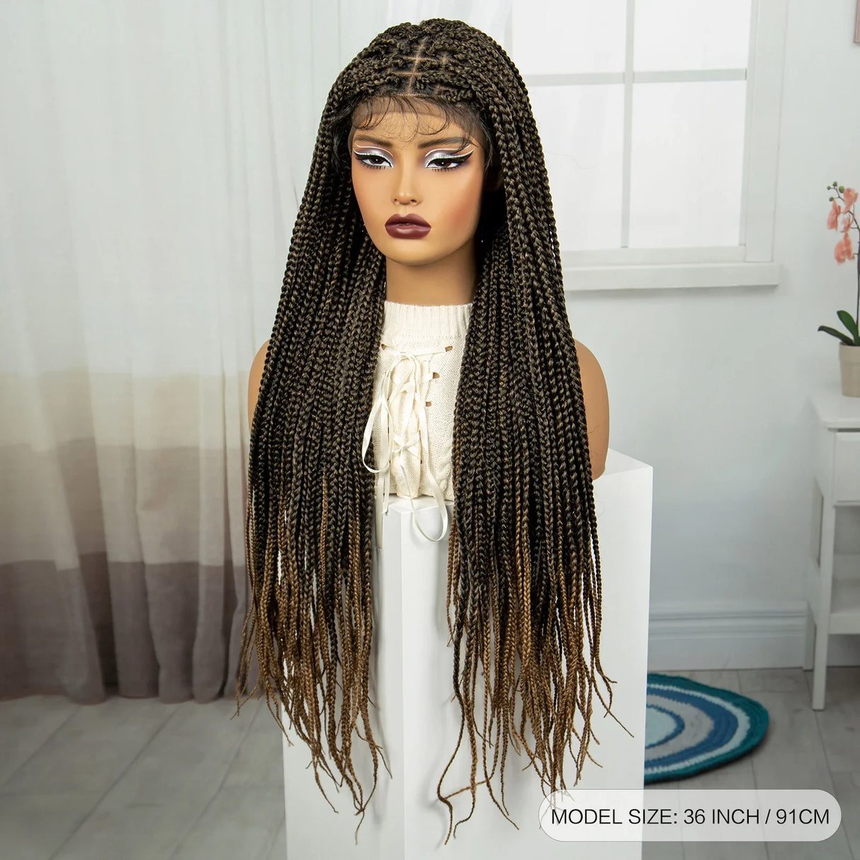 36" Burgundy Knotless Box Braids Wig | 9x6 Lace Front | Baby Hair