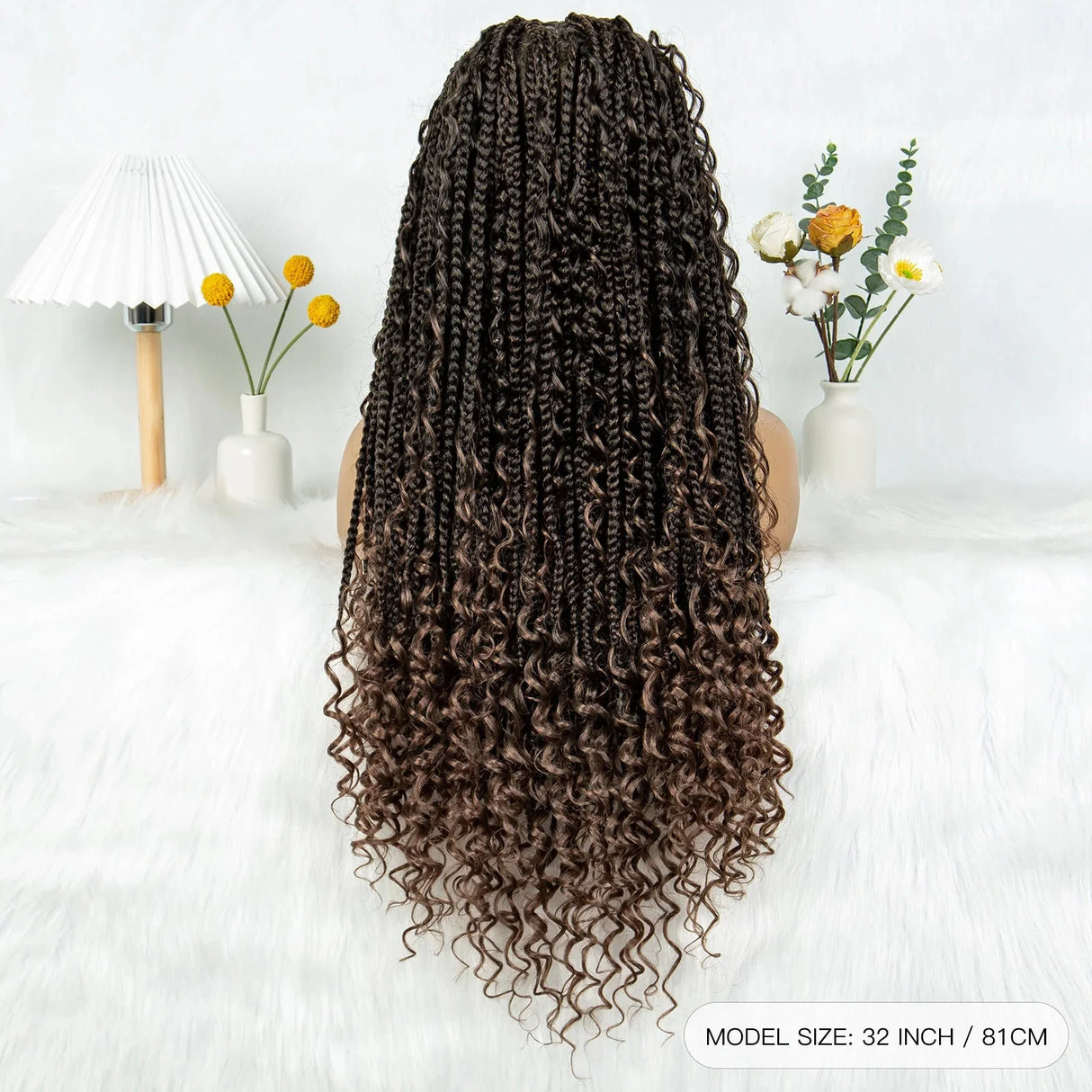 32" Natural Boho Knotless Braids Wig | HD Lace Front | Baby Hair | Synthetic