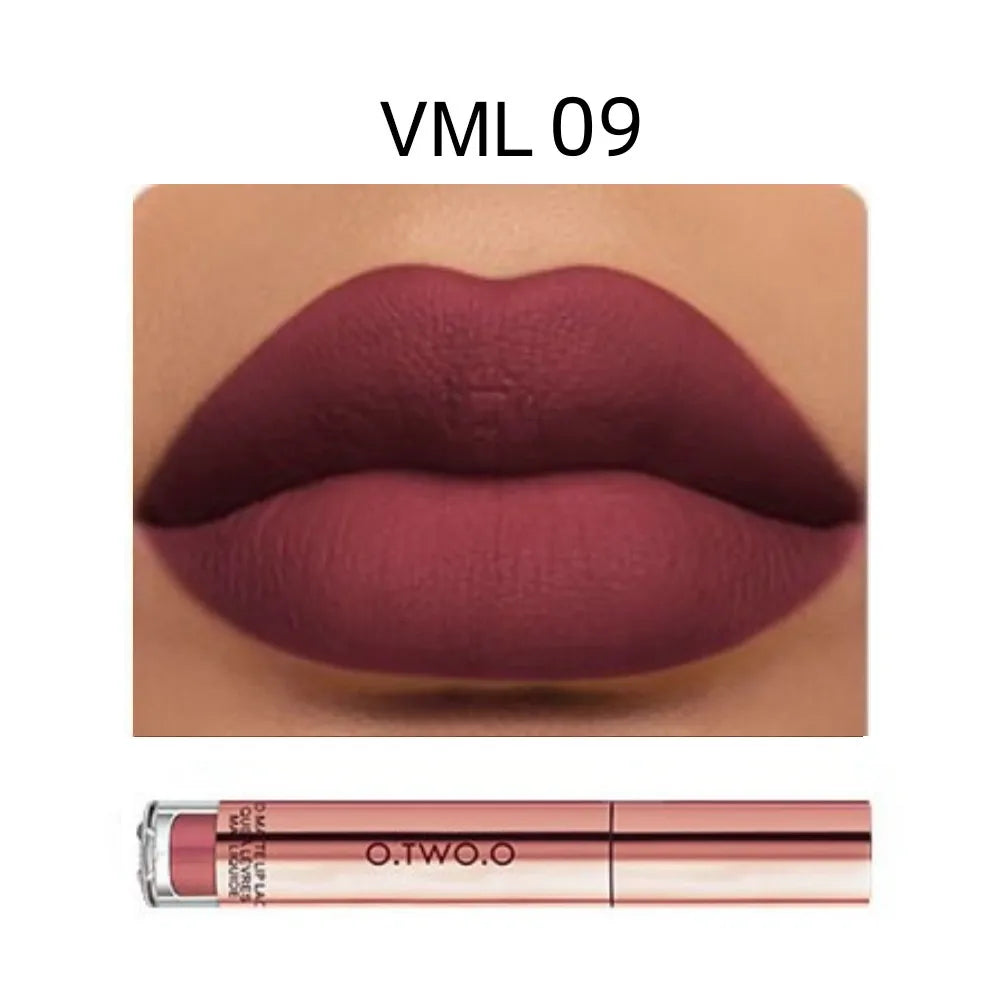 O.TWO.O 12 colores Lápiz labial mate aterciopelado de alta calidad Maquillaje de labios de larga duración Resistente al agua Fácil de usar Brillo labial líquido mate