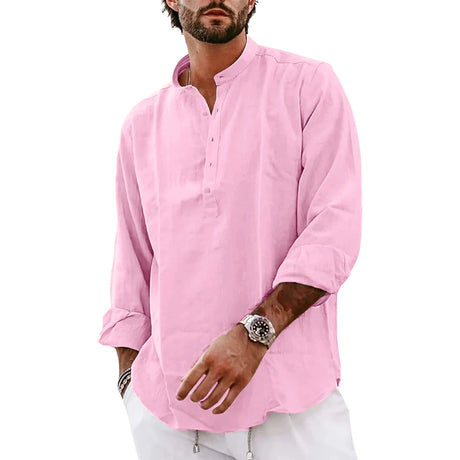Streetwear Mens Cotton Linen Shirts Casual Lightweight Long Sleeve Henley Shirts for Men Beach Hawaiian Breathable T Shirts - Lootquake