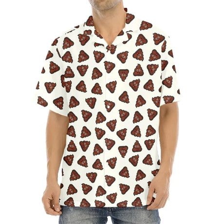 Happy Funny Poop Pattern Print Aloha Shirts For Men Summer Short Sleeve Button Down Beach Shirts Tops Mens Plus Size Blouse - Lootquake
