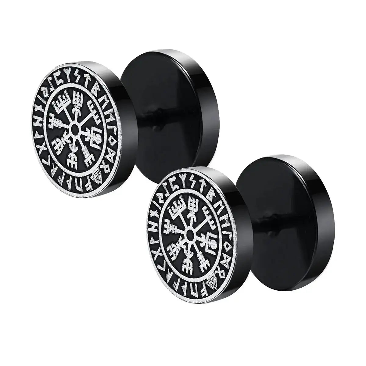 Gothic Norse Viking Runes Stud Earrings for Men Boys,Rock Punk Stainless Steel Valknut Wolf Head Compass Celtic Knot Earrings - Lootquake