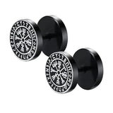 Gothic Norse Viking Runes Stud Earrings for Men Boys,Rock Punk Stainless Steel Valknut Wolf Head Compass Celtic Knot Earrings - Lootquake