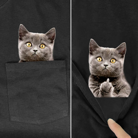 CLOOCL Animal T-Shirt Fashion Brand Summer Pocket Cat Stickers Printed T-shirt Men's Women Shirts Hip Hop Tops Funny Cotton Tees - Lootquake