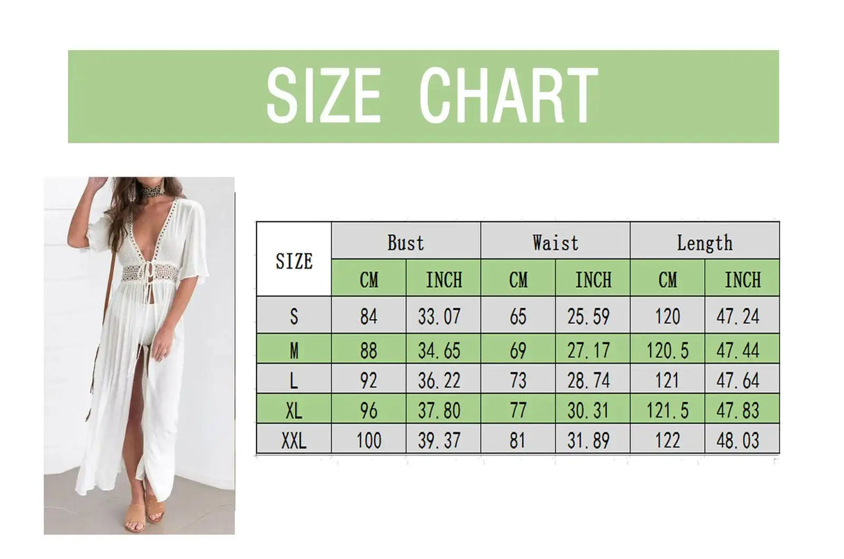 Summer Sexy Hollow Out Beach Tunic Pareo White V Neck Cover Up Long Dress Bikini Cover Up  Swimwear Bathing Suit Beachwear - Lootquake