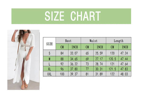 Summer Sexy Hollow Out Beach Tunic Pareo White V Neck Cover Up Long Dress Bikini Cover Up  Swimwear Bathing Suit Beachwear - Lootquake