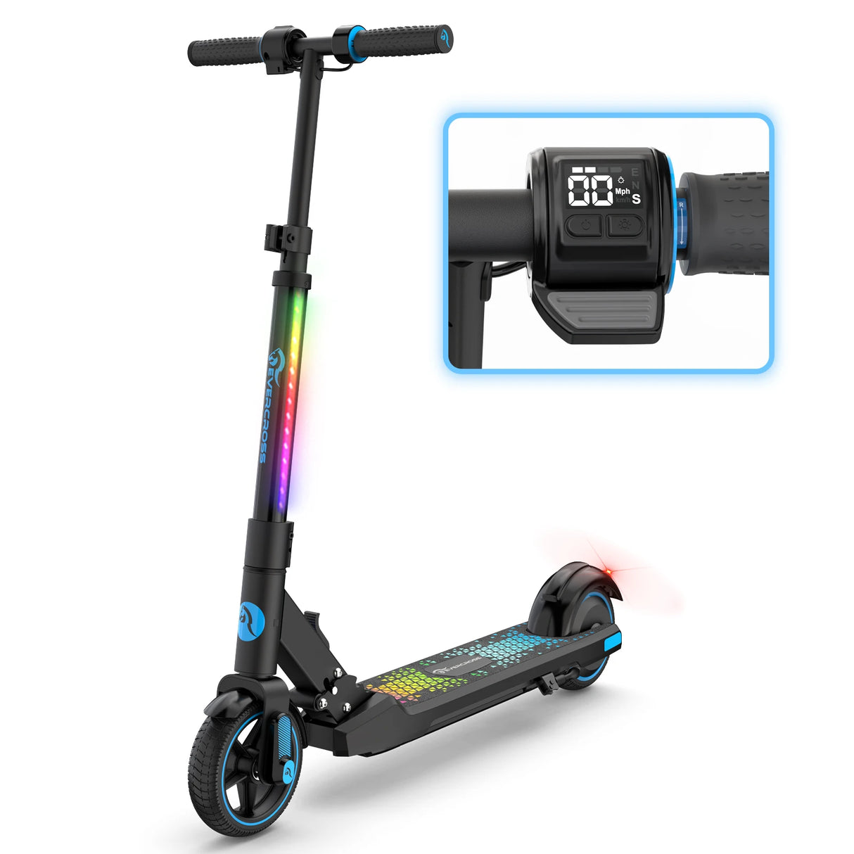 Trottinette électrique EVERCROSS TECH EV06C, pliable 6,5 pouces pour enfants de 6 à 12 ans, jusqu'à 15 km/h et 8 km, écran LED